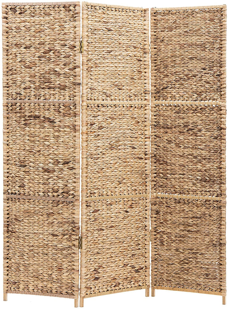 Brown 3-Panel Room Divider Handwoven Seagrass Wood Framed Room Divider, Privacy Folding Screen-MyGift