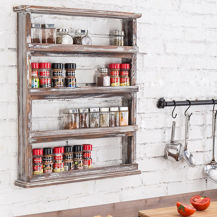 4-Tier Torched Wood Wall-Mounted Spice Rack-MyGift