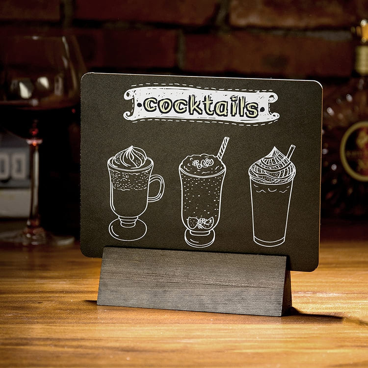 Tabletop Double Sided Chalkboard Display Sign, Place Card with Rustic Gray Wood Stand, Set of 4