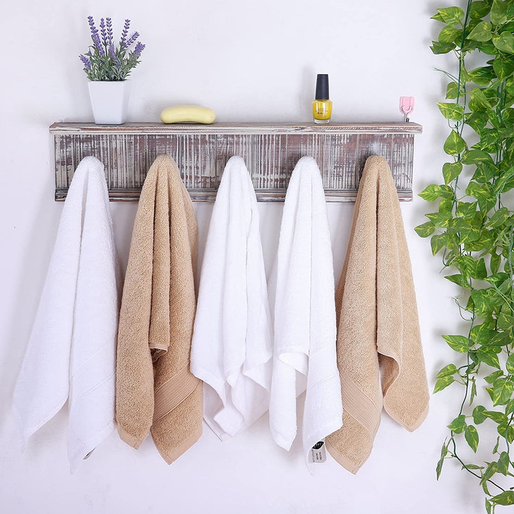 White Towel Rack With Hooks, Bathroom, With Shelf, Wood, Towel Rack Wall, Towel  Hooks, Hooks on Wood, Hook Rack, Hook Shelf, Hooks and Racks 