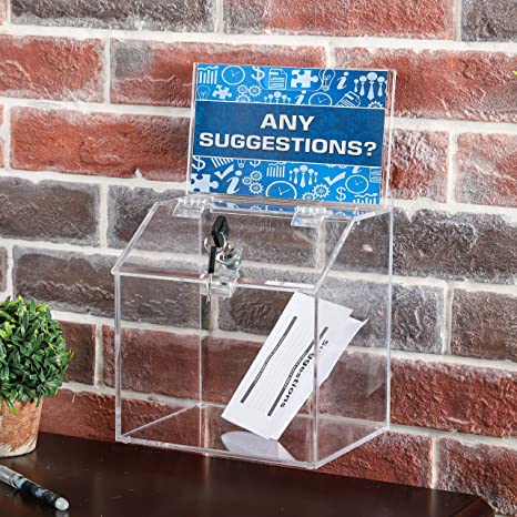 Clear Acrylic Countertop/Wall Mounted Tip Box with Lock, Key, Removable Sign Holder and Chalkboard Sign