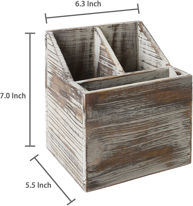 3-Compartment Torched Wood Utensil Caddy and Napkin Holder-MyGift