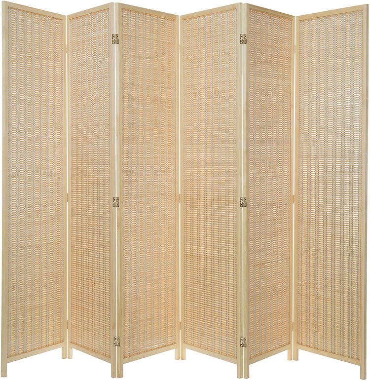 Beige, Decorative Woven Bamboo 6-Panel Room Divider Screen-MyGift