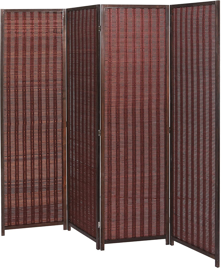 Brown Woven Bamboo Folding Room Divider w/ 4 Panels-MyGift