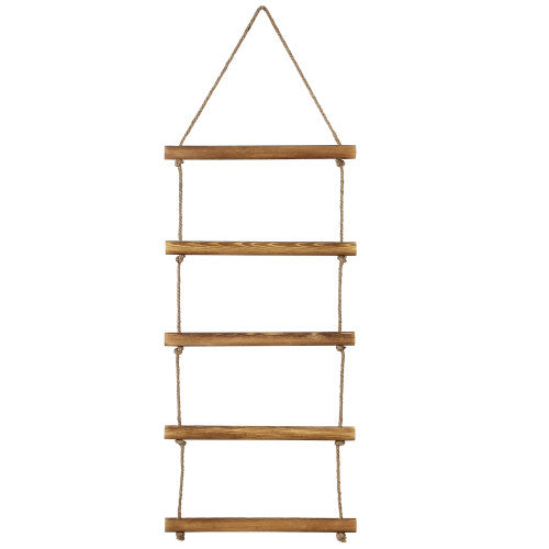 Wall Hanging Natural Brown Wood & Rope Towel Ladder-MyGift