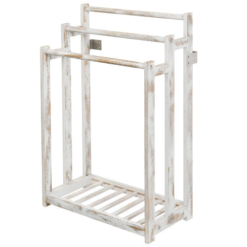 Shabby-Chic Whitewashed Wood Bathroom Towel Rack-MyGift