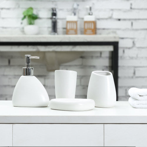 Modern White Ceramic Bathroom Accessory Set-MyGift