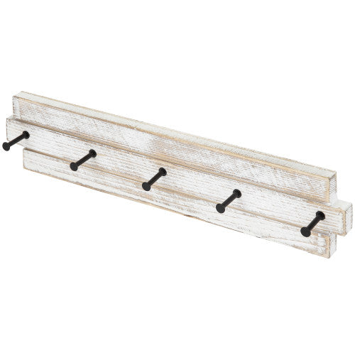 Shabby-Chic Whitewashed Wood & Black Metal Hand Towel Rack-MyGift