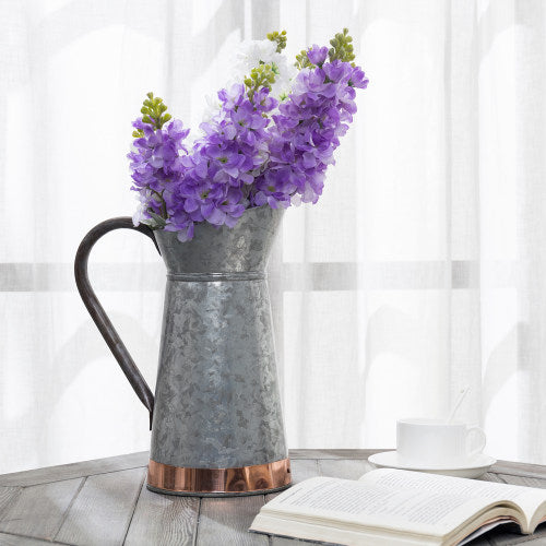 Vintage Galvanized Silver Metal Pitcher Vase w/ Copper Strip – MyGift
