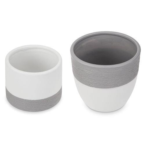 Matte White and Gray Textured Ceramic Planter, Round & Cylindrical, Set of 2 - MyGift