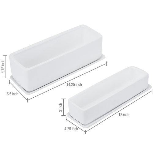 Rectangular Matte White Ceramic Succulent Planter, Set of 2 - MyGift