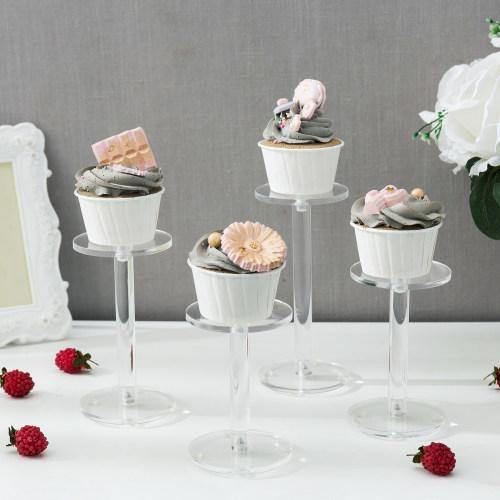 Clear Round Acrylic Pedestal Display Riser Stands, Set of 4