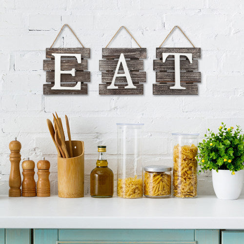 Rustic Torched Wood "EAT" Wall Decor
