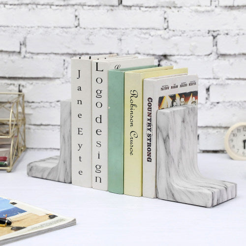 Elegant White Marble Style Ceramic Bookends
