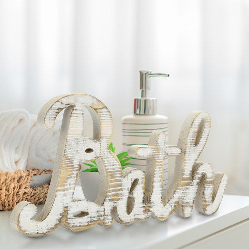 Shabby Chic White Washed Wood BATH Sign-MyGift