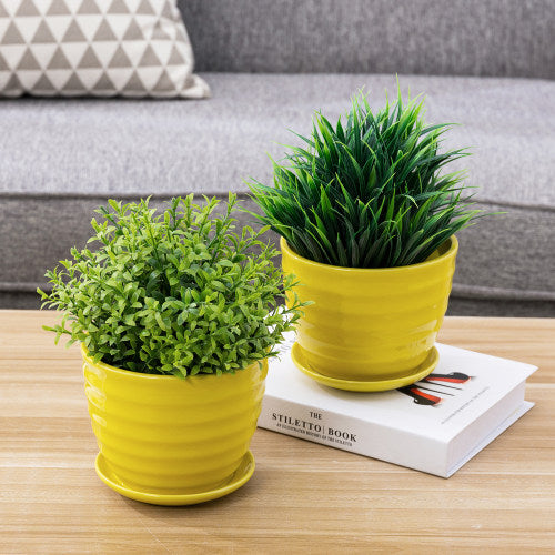 Yellow Ceramic Planter Pots, 5 Inch Size, Set of 2-MyGift