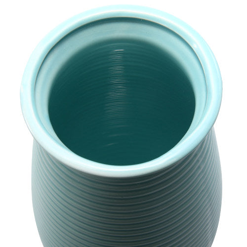 Modern Sky Blue Ribbed Ceramic Flower Vase-MyGift