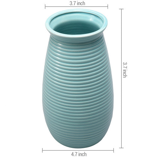 Modern Sky Blue Ribbed Ceramic Flower Vase-MyGift