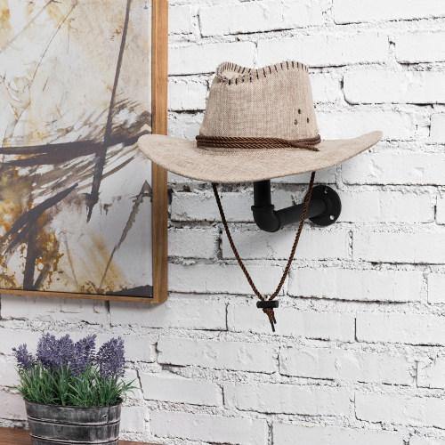 Metal Pipe & Wood Wall-Mounted Hat & Wig Holder