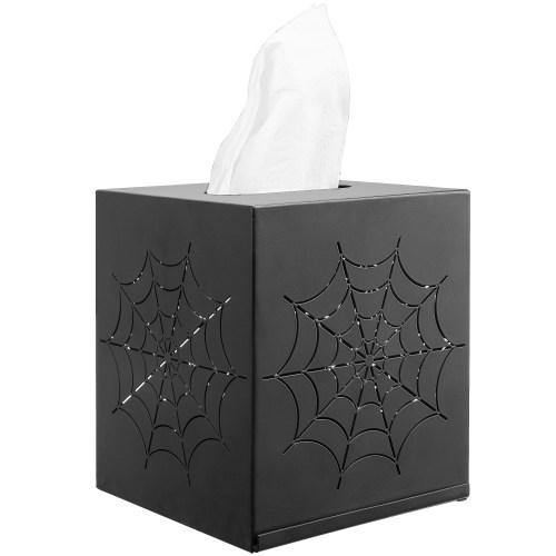 Spider Web Design Black Metal Square Tissue Box Cover - MyGift