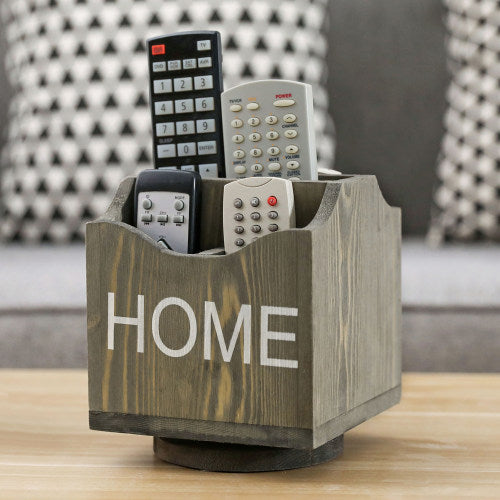 Gray Wood Rotating Remote Control Organizer
