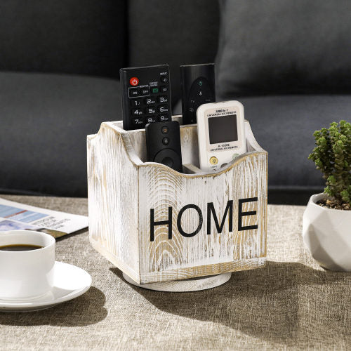 360-Degree Rotating Whitewashed Wood Remote Control Holder Caddy-MyGift