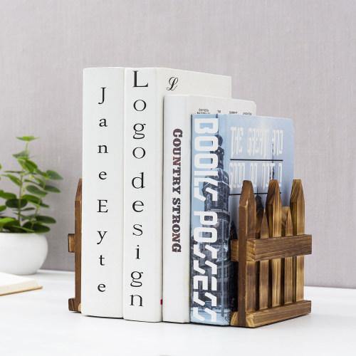 Rustic Burnt Wood Picket Fence Design Bookends