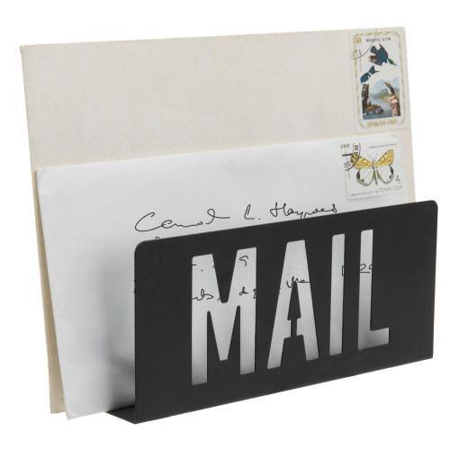 Burnt Wood and Black Metal Mail Sorter with Cutout Letters - MyGift