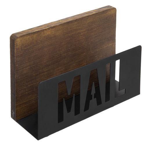 Burnt Wood and Black Metal Mail Sorter with Cutout Letters - MyGift