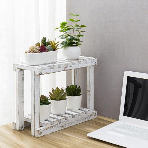 Freestanding Whitewashed Wood Plant Stand