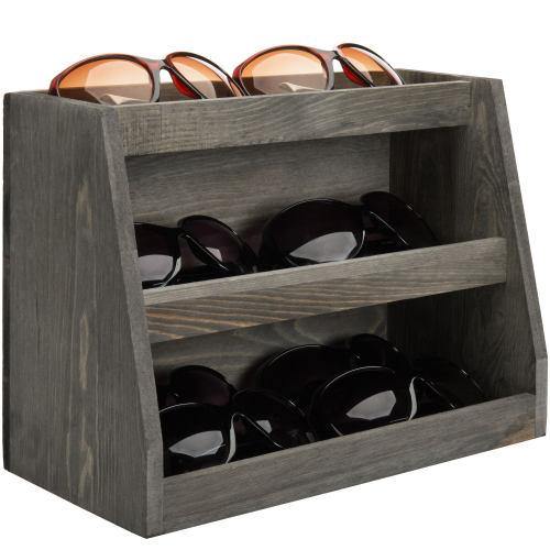 Gray Wood Sunglasses Organizer, 3 Tier