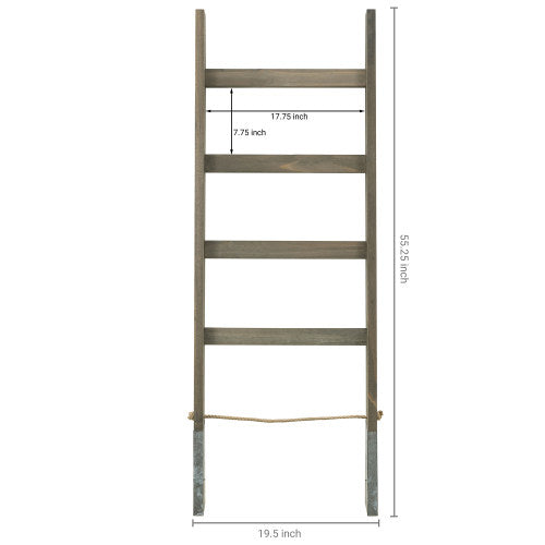 Solid Wood Ladder Rack w/ Galvanized Metal and Rope Accents-MyGift