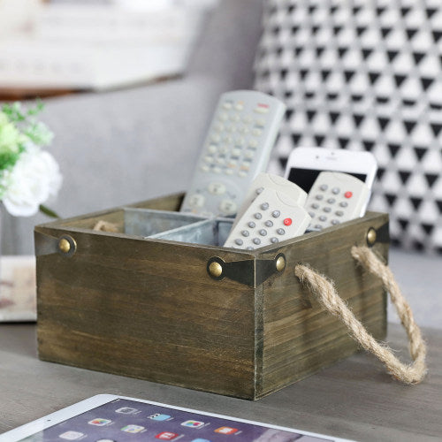 Reclaimed Style Gray-Brown Wood & Galvanized Metal Remote Control Caddy-MyGift