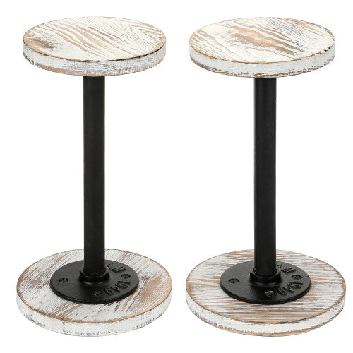 Industrial Metal Pipe & Whitewashed Wood Hat & Wig Display, Set of 2-MyGift