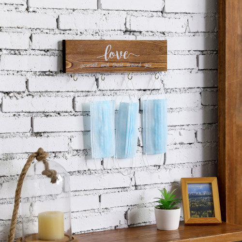 Rustic Burnt Wood Face Mask Organizer w/ Love Quote