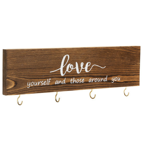 Rustic Burnt Wood Face Mask Organizer w/ Love Quote-MyGift