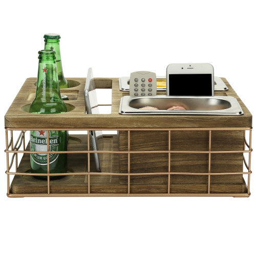 All-in-One Entertainment Snack Tray w/ Burnt Wood & Copper Wire & Accessory Holder-MyGift