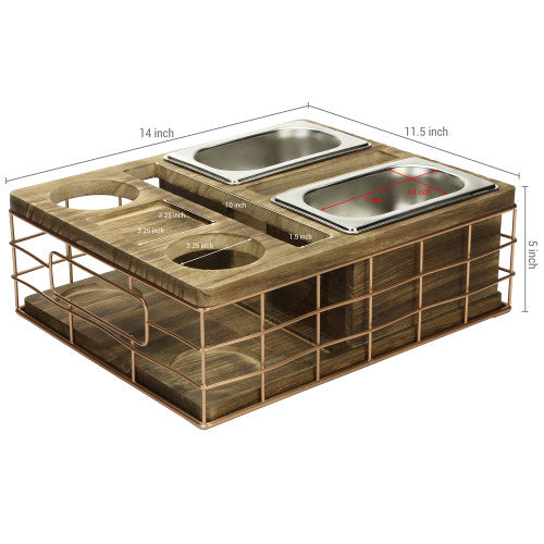 All-in-One Entertainment Snack Tray w/ Burnt Wood & Copper Wire & Accessory Holder-MyGift