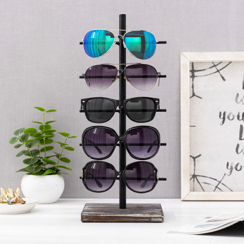 Rustic Torched Wood & Black Metal 5 Pair Eyeglass Display-MyGift