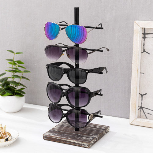 Rustic Torched Wood & Black Metal 5 Pair Eyeglass Display-MyGift