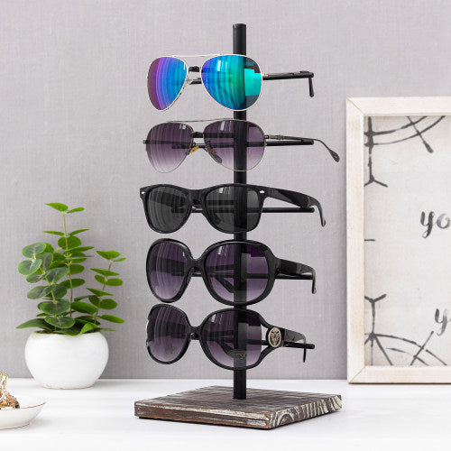 Rustic Torched Wood & Black Metal 5 Pair Eyeglass Display-MyGift