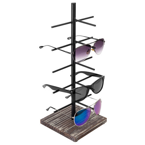 Rustic Torched Wood & Black Metal 5 Pair Eyeglass Display-MyGift