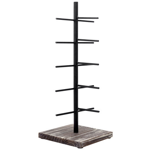 Rustic Torched Wood & Black Metal 5 Pair Eyeglass Display-MyGift