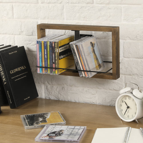 Brown Wood Black Metal Frame Wall Shelves