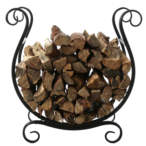 Freestanding Black Metal Scrollwork Firewood Rack-MyGift