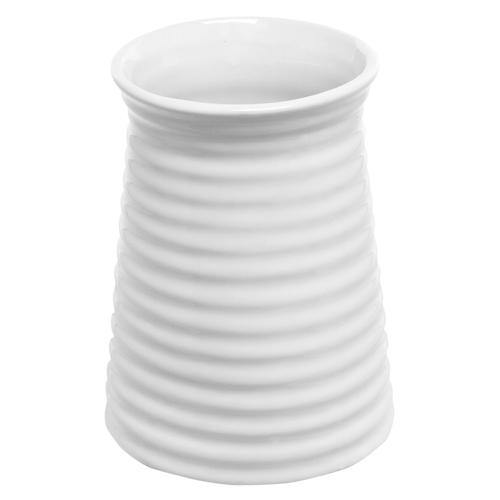 Small Ribbed Design White Ceramic Vase - MyGift