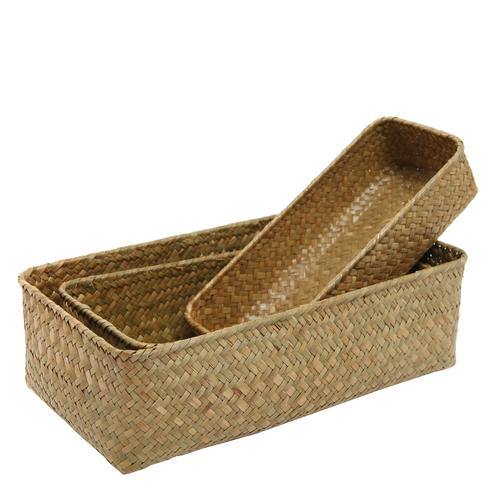 Rectangular Handwoven Seagrass Storage Bins, Set of 3