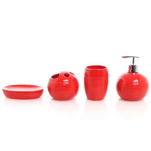 4-Piece Red Ceramic Bathroom Accessory Set-MyGift