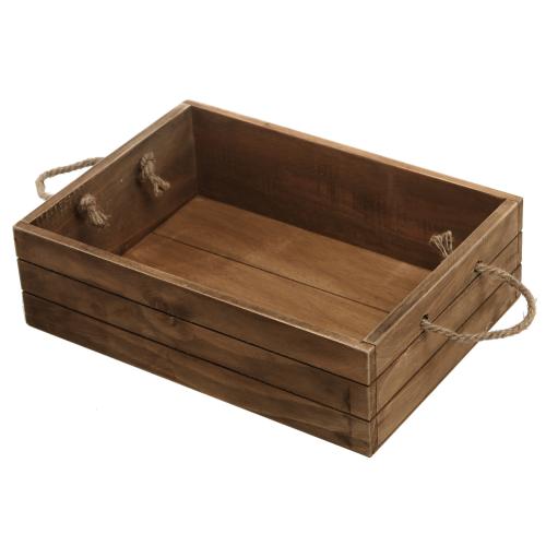 Rustic Brown Wood Storage Crate w/ Rope Handles-MyGift