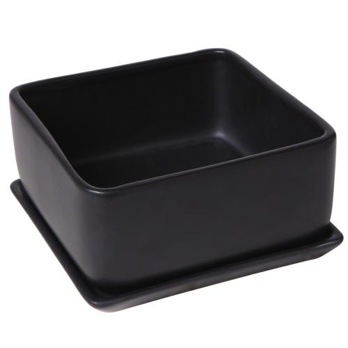 Modern Black Ceramic Square Succulent Planter w/ Tray-MyGift